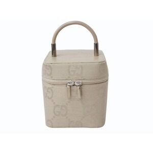GUCCI Vanity Bag Handbag GG Canvas Accessory Pouch Beige Tan Leather